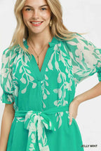 Umgee Floral Print Tie Waist Midi Dress with Side Pockets
