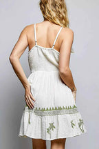 POL Palm Tree Print Wrap Bodice Smocked Waist Ruffle Hem Dress