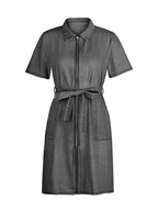 Fia Full Size Zip Front Short Sleeve Denim Dress (Available in Plus Size) in Color Dark Gray