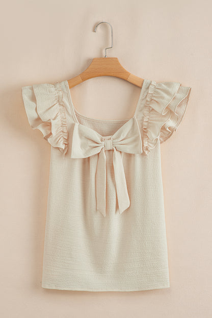 Textured Bow Knot Frilled Butterfly Sleeve Blouse