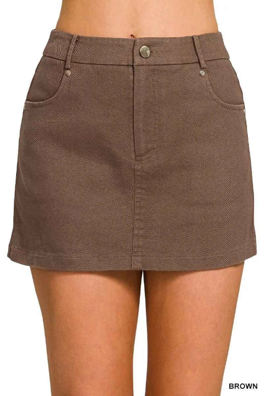 Zenana Cotton Twill Lined Mini Skirts