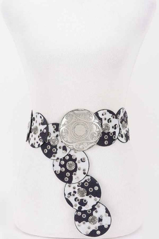 Brady Cow Print Disc Belt in Black