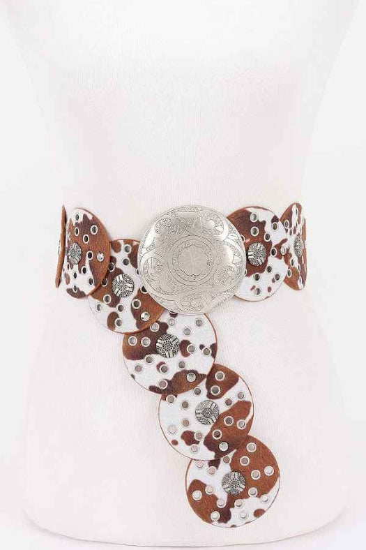 Brady Cow Print Disc Belt in Brown