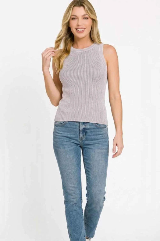 Zenana Washed Ribbed Sweater Tank Top
