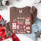 Comfort Colors Ho Ho Ho ’Tis The Season long sleeve Christmas shirt featuring a festive holiday graphic on a relaxed garment-dyed 100% cotton tee in Espresso
