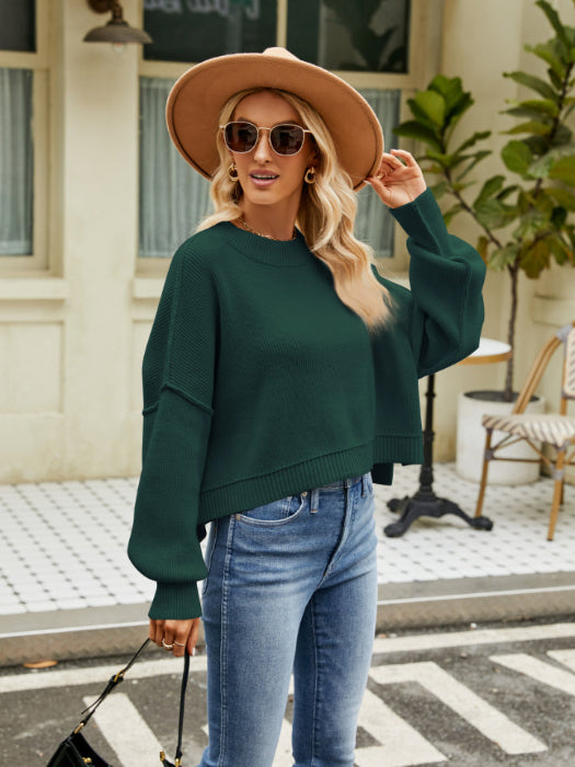 Golden Hour Lantern Sleeve Sweater in Army Green