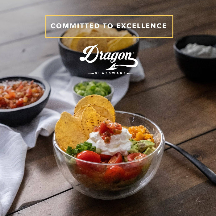 Set of two clear double wall glass cereal and soup bowls with a modern transparent design.