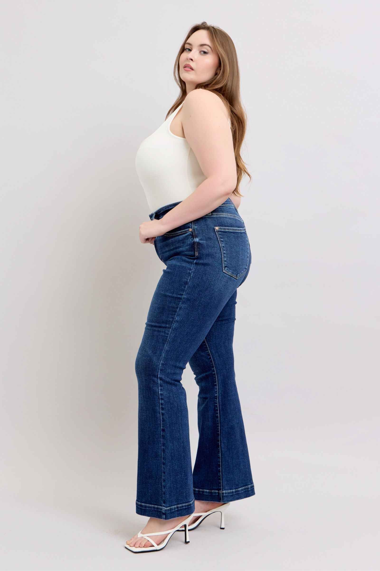Jacqueline Judy Blue Flare Jeans – High Rise Stretch Denim