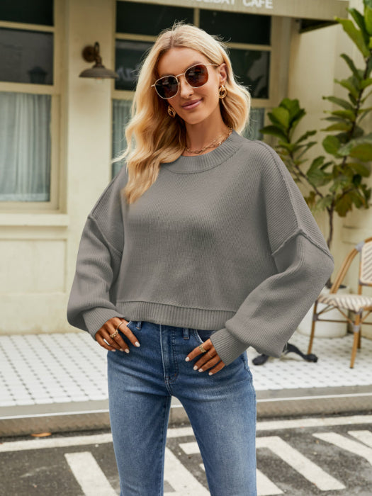 Golden Hour Lantern Sleeve Sweater in Charcoal