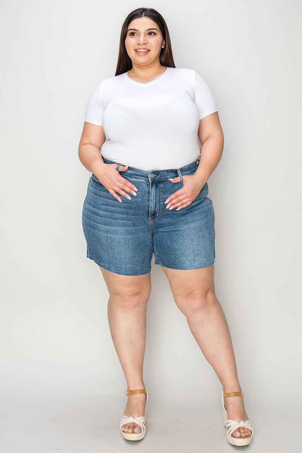 Bethany Judy Blue High Waisted Denim Shorts – Slim Fit Summer Shorts