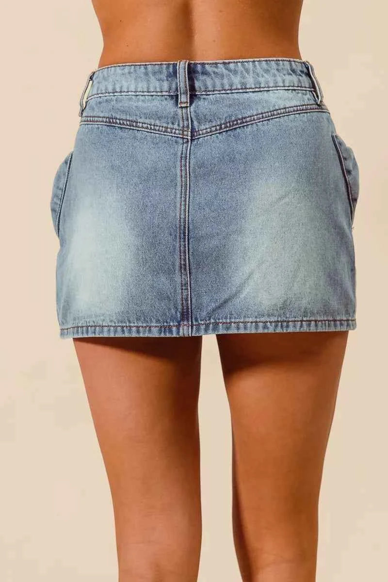 SO ME Bow Knot Pocket Denim Mini Skirt