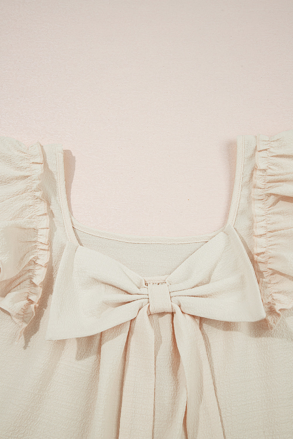 Textured Bow Knot Frilled Butterfly Sleeve Blouse