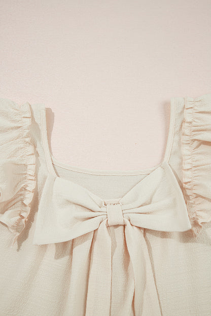 Textured Bow Knot Frilled Butterfly Sleeve Blouse