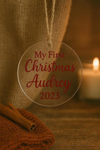Personalized Clear Acrylic Baby’s First Christmas Ornament – Custom Name, Color, & Year Keepsake