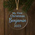 Personalized Clear Acrylic Baby’s First Christmas Ornament – Custom Name, Color, & Year Keepsake
