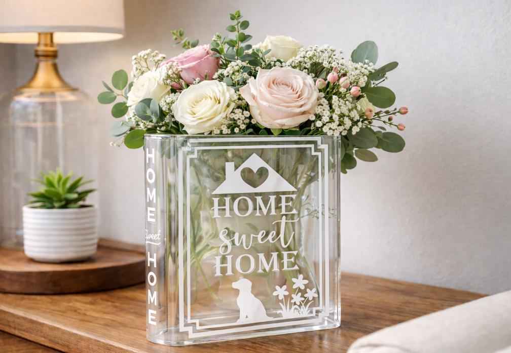 Home Sweet Home Acrylic Book Vase – Farmhouse Decorative Flower Vase