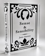 Jane Austen Sense & Sensibility Acrylic Book Vase with Permanent Vinyl Decor. One sided as well as the book binding side.