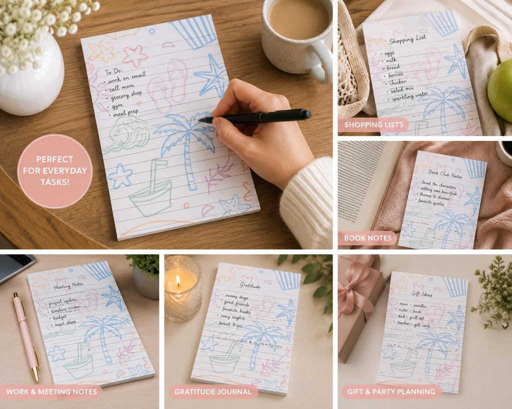 Beach Notepad | Cute Summer To Do List Pad | Shopping List Notepad | Gift for Teacher | 25 Page Notepad | Beach Lover Gift