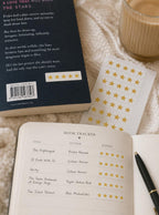 This is a mockup of what you can use the stickers on. They are great for bullet book tracker journals, to put on the backs of books that you have read, etc. They are also great for using a five star rating system for children's chores, homework, etc.