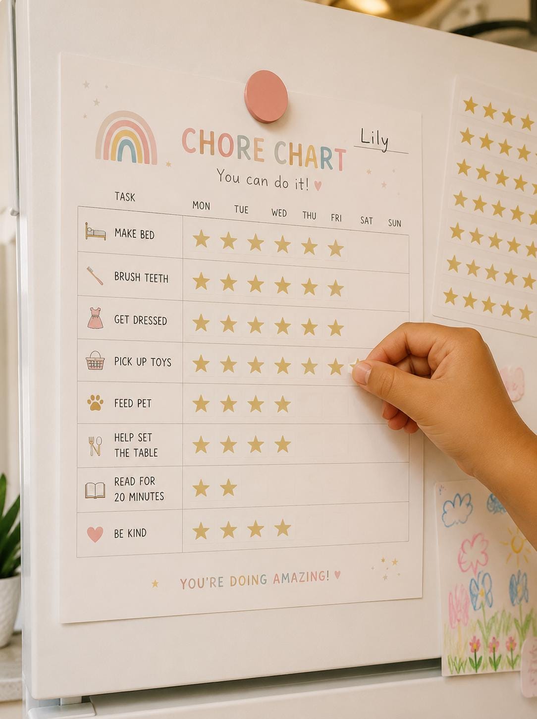Each star strip contains five stars. The star strips can be cut to single stars and can be used for children's chore charts.