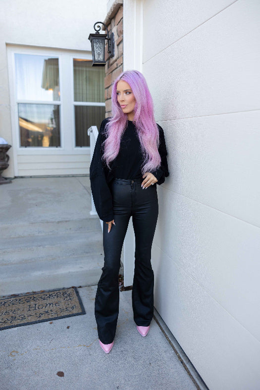 Blakely Leather High Waisted Bell Bottom Flare Jeans – Black