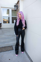 Blakely Leather High Waisted Bell Bottom Flare Jeans – Black