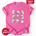 Ghost Reading Comfort Colors Shirt for Spooky Book Lovers