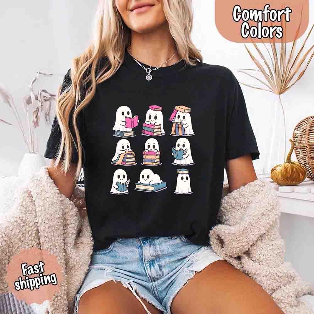 Ghost Reading Comfort Colors Shirt for Spooky Book Lovers