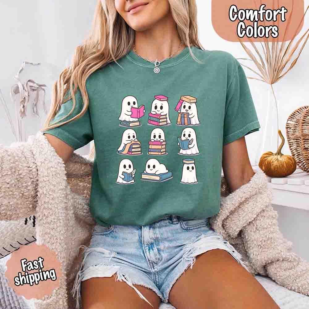 Ghost Reading Comfort Colors Shirt for Spooky Book Lovers
