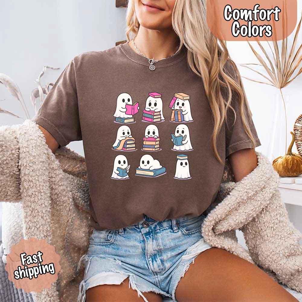 Ghost Reading Comfort Colors Shirt for Spooky Book Lovers