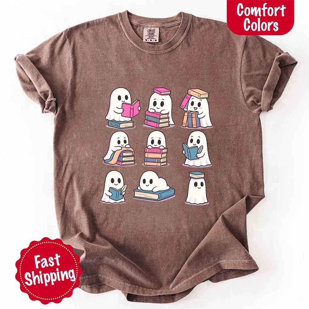 Ghost Reading Comfort Colors Shirt for Spooky Book Lovers
