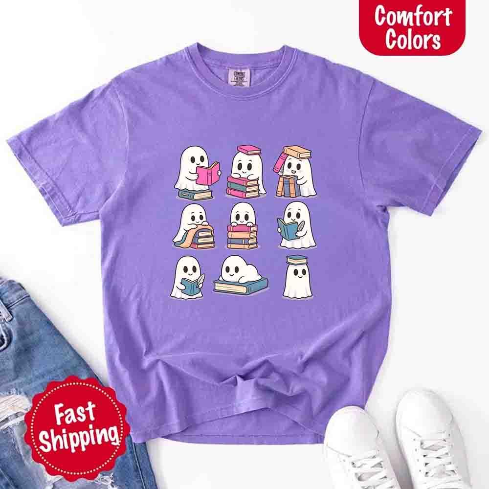 Ghost Reading Comfort Colors Shirt for Spooky Book Lovers