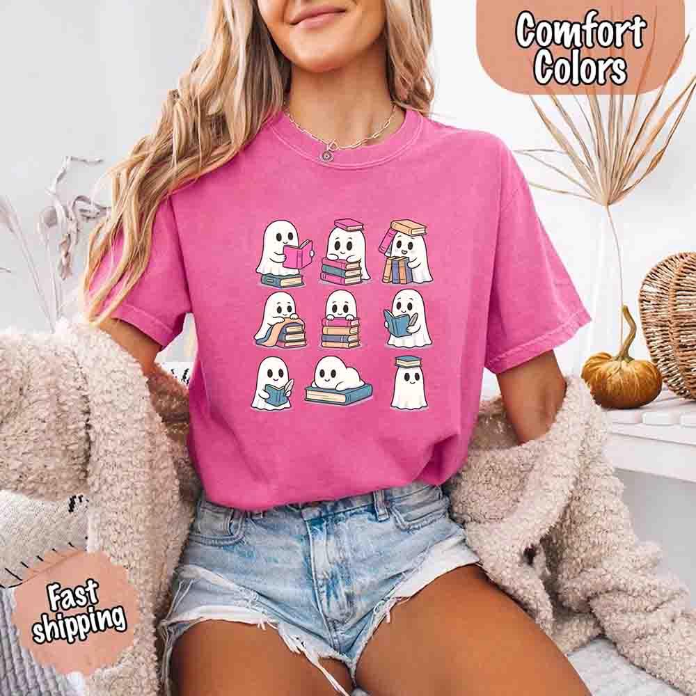 Ghost Reading Comfort Colors Shirt for Spooky Book Lovers