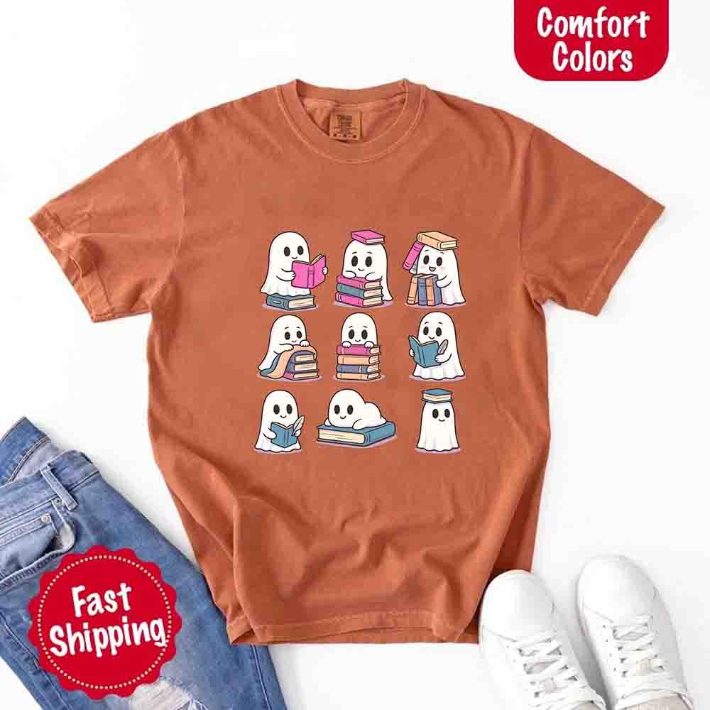 Ghost Reading Comfort Colors Shirt for Spooky Book Lovers