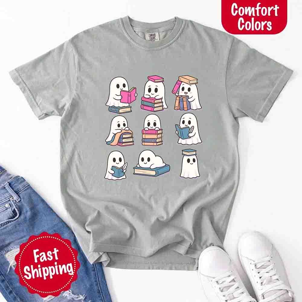 Ghost Reading Comfort Colors Shirt for Spooky Book Lovers