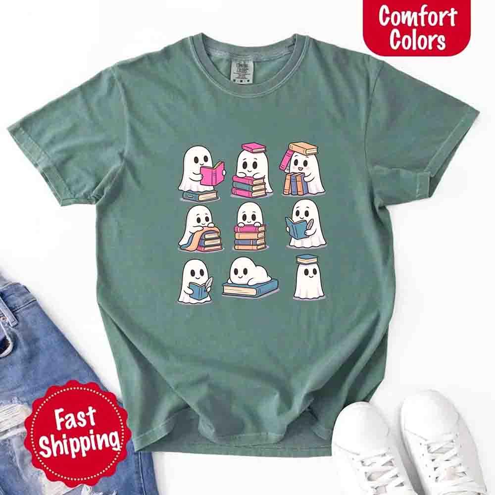Ghost Reading Comfort Colors Shirt for Spooky Book Lovers
