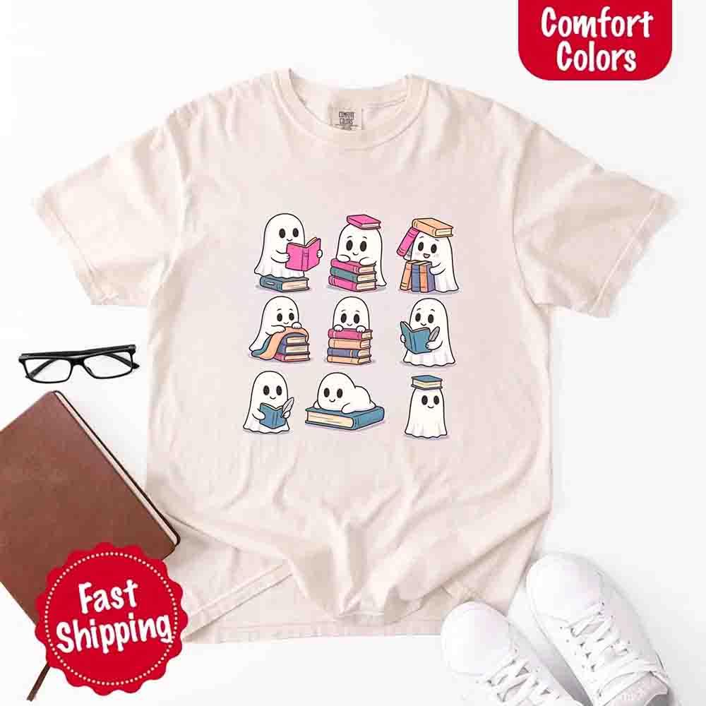 Ghost Reading Comfort Colors Shirt for Spooky Book Lovers
