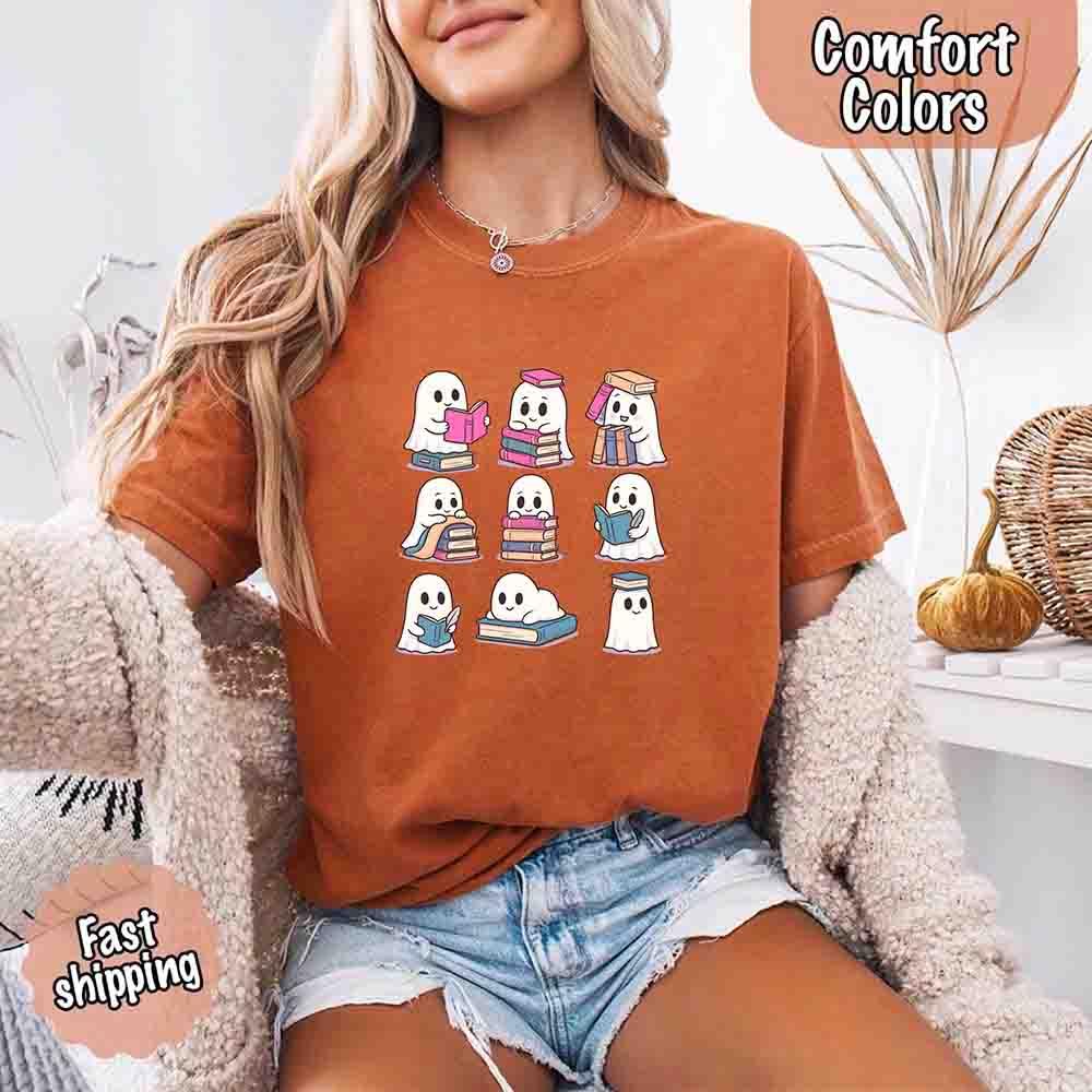 Ghost Reading Comfort Colors Shirt for Spooky Book Lovers