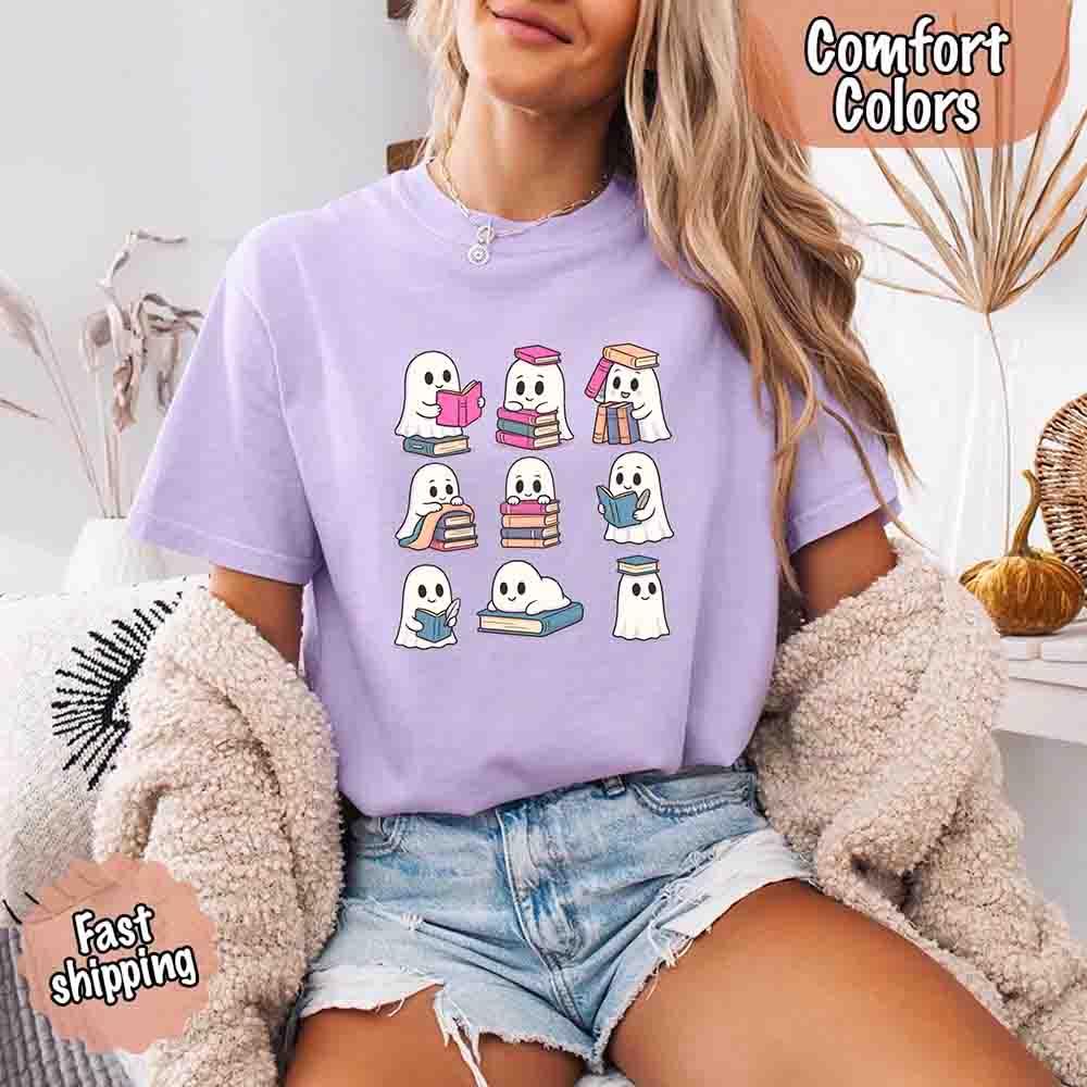 Ghost Reading Comfort Colors Shirt for Spooky Book Lovers