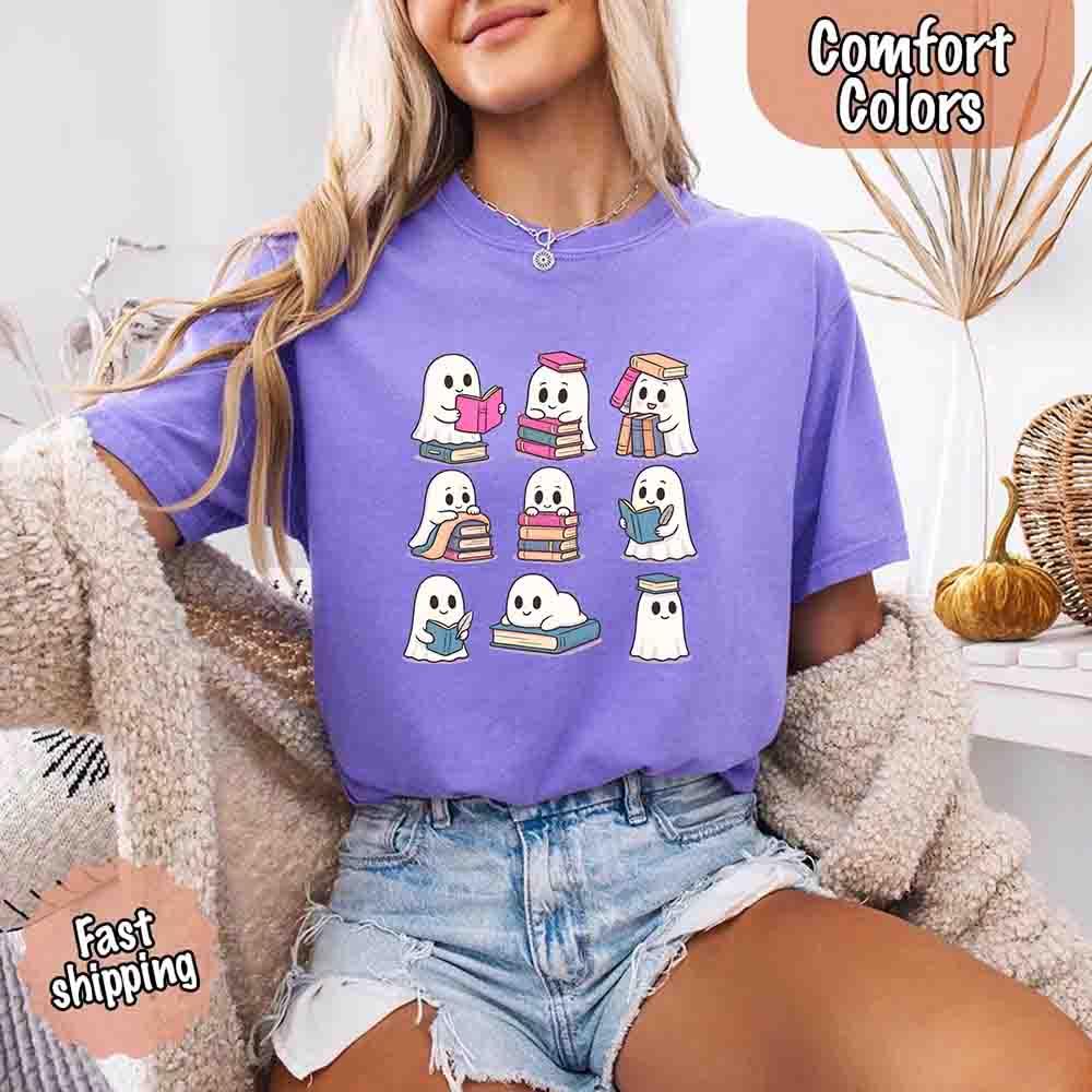 Ghost Reading Comfort Colors Shirt for Spooky Book Lovers