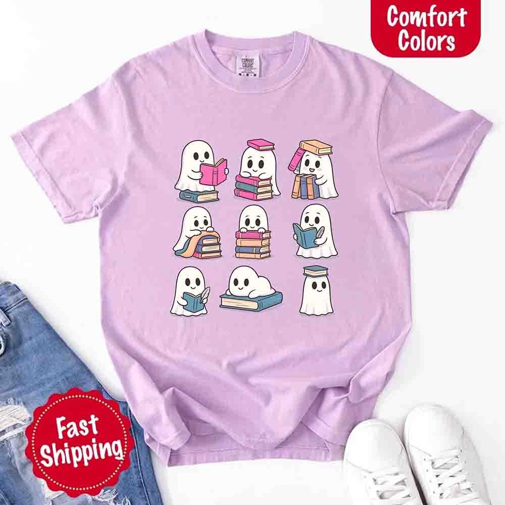 Ghost Reading Comfort Colors Shirt for Spooky Book Lovers