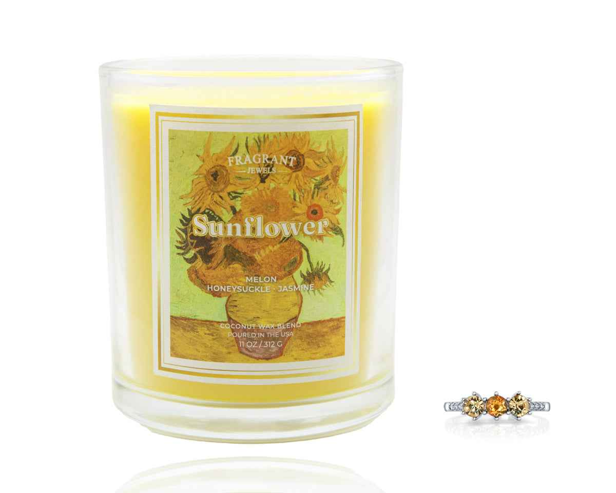 Sunflower Jewel Candle with Hidden Surprise Ring | Fragrant Jewels Floral Collection
